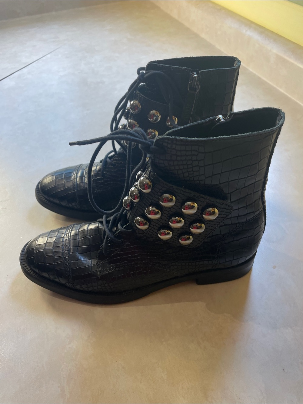 SCHUTZ Marieta Croc Embossed Leather Booties 7B